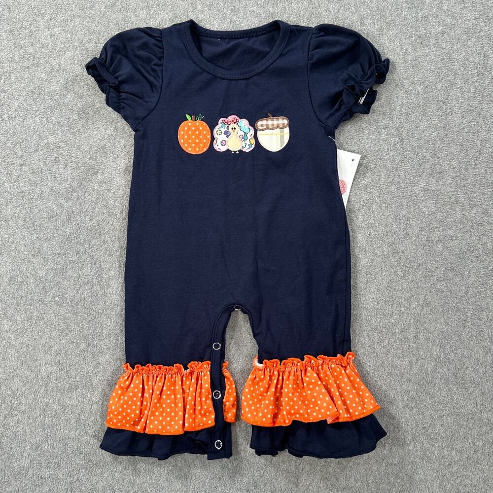 Mulberry Hill Baby Girl One Piece Romper 0-3 Months Pumpkin Turkey Acorn Ruffle